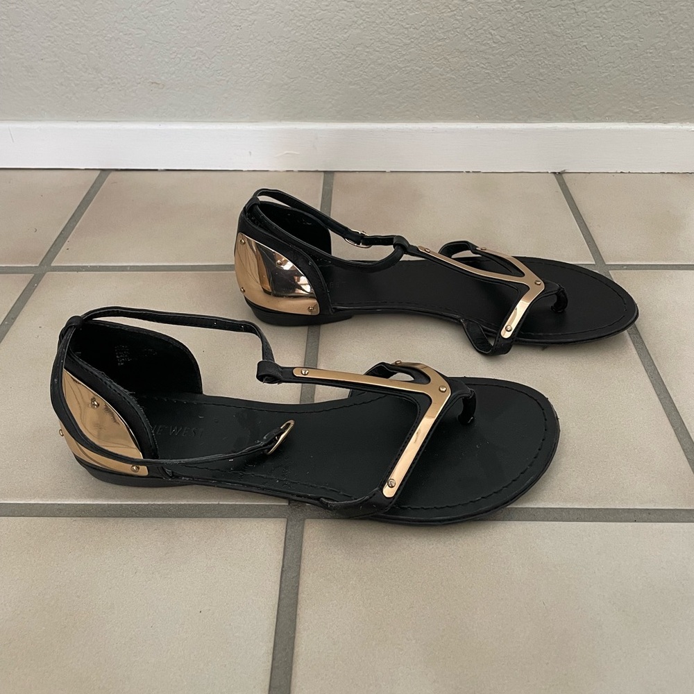 Nine West Black and Gold Plated Gladiator Sandals